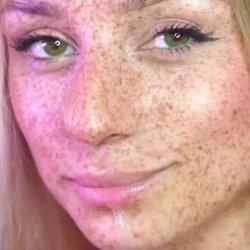 Hot Freckled Face Spit Play, with green eyes. Artease.