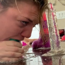 Sloppy Deepthroating Three Dildos | deepthroat spit gagging dildo blowjob rough